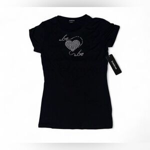 Bebe black Y2K style rhinestone heart top in size small. New!